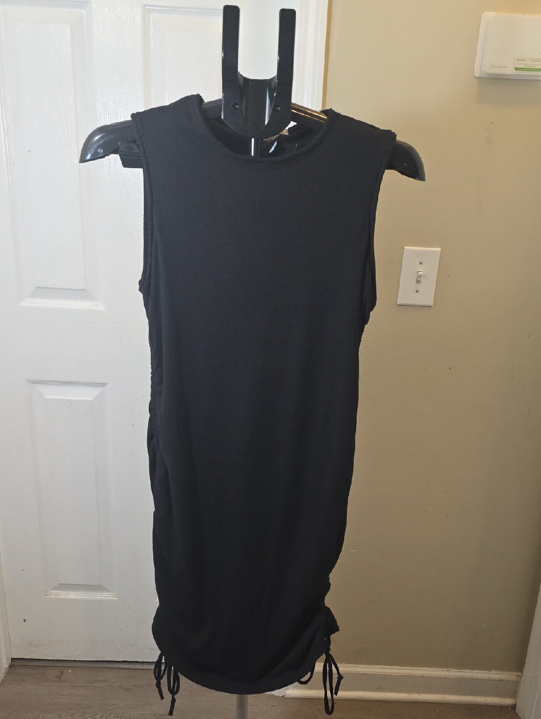 Sleeveless Black Drawstring Side-Ruched Dress